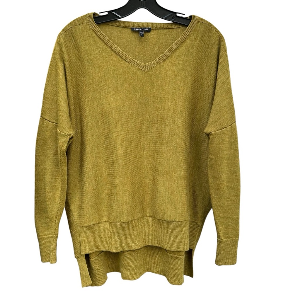 Eileen Fisher Merino Wool Sweater SMALL Boxy High Low Hem Cottagecore Lagenlook